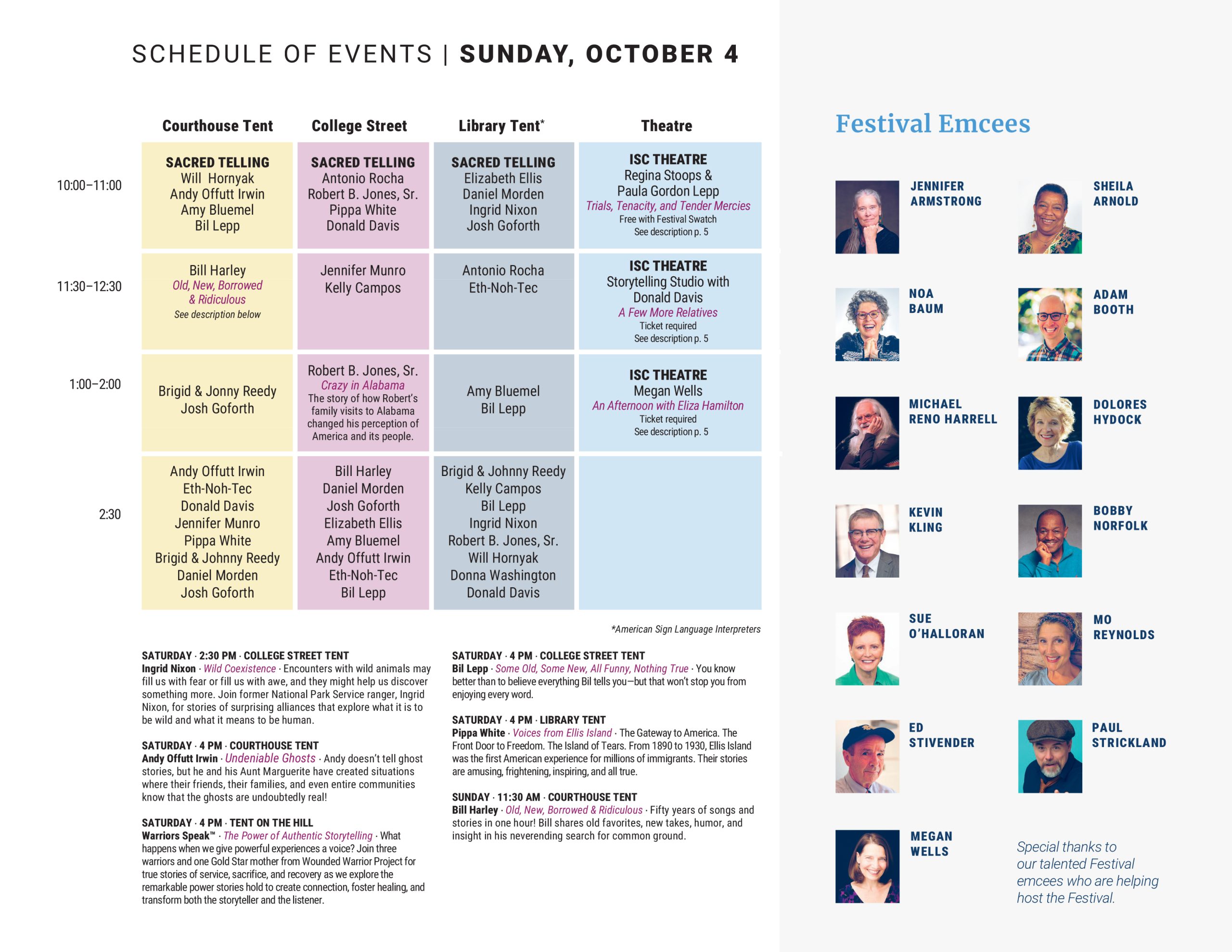 2026 National Storytelling Festival Schedule Sunday