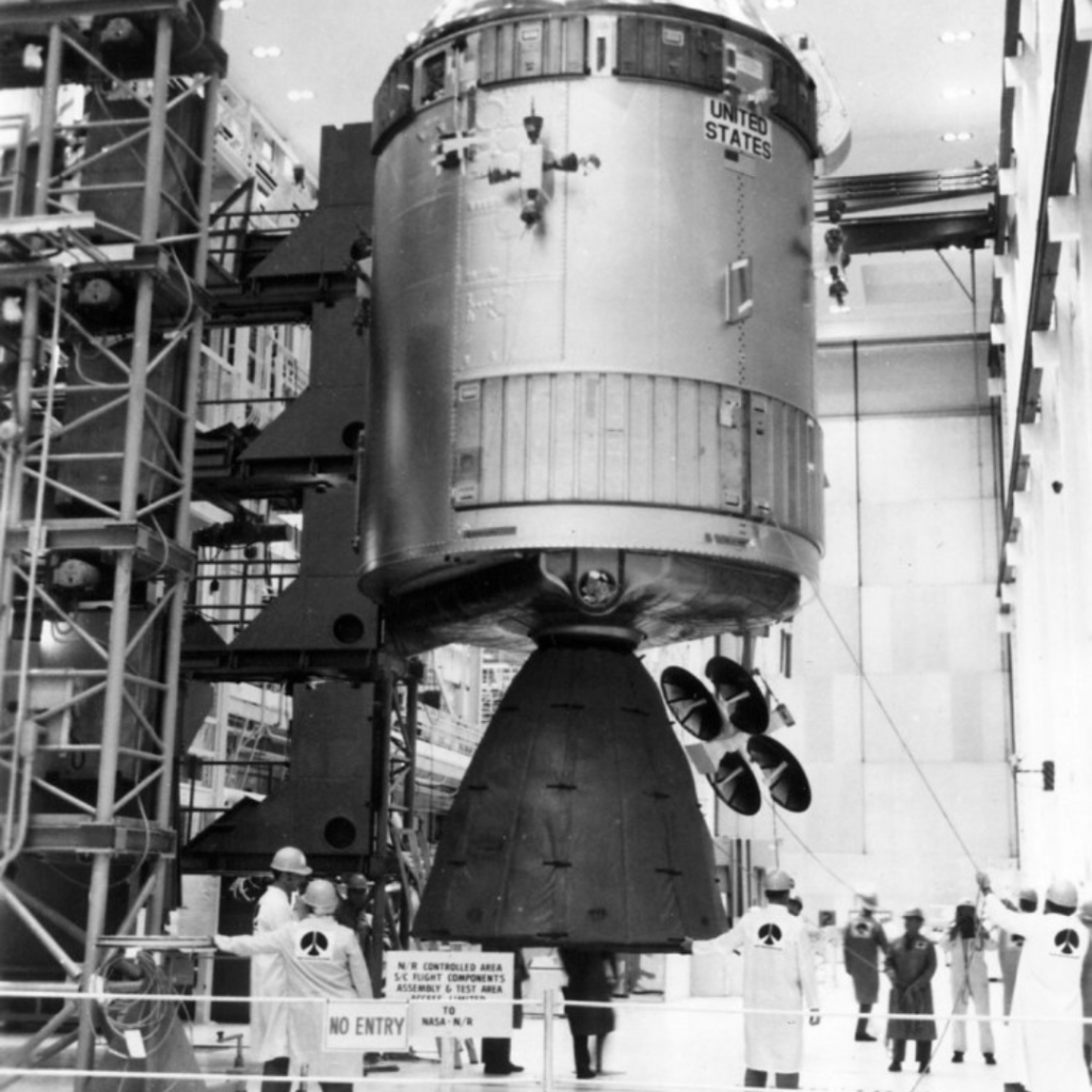 Apollo 13 CSM in Assembly and Test. Scan by Ed Hengeveld.