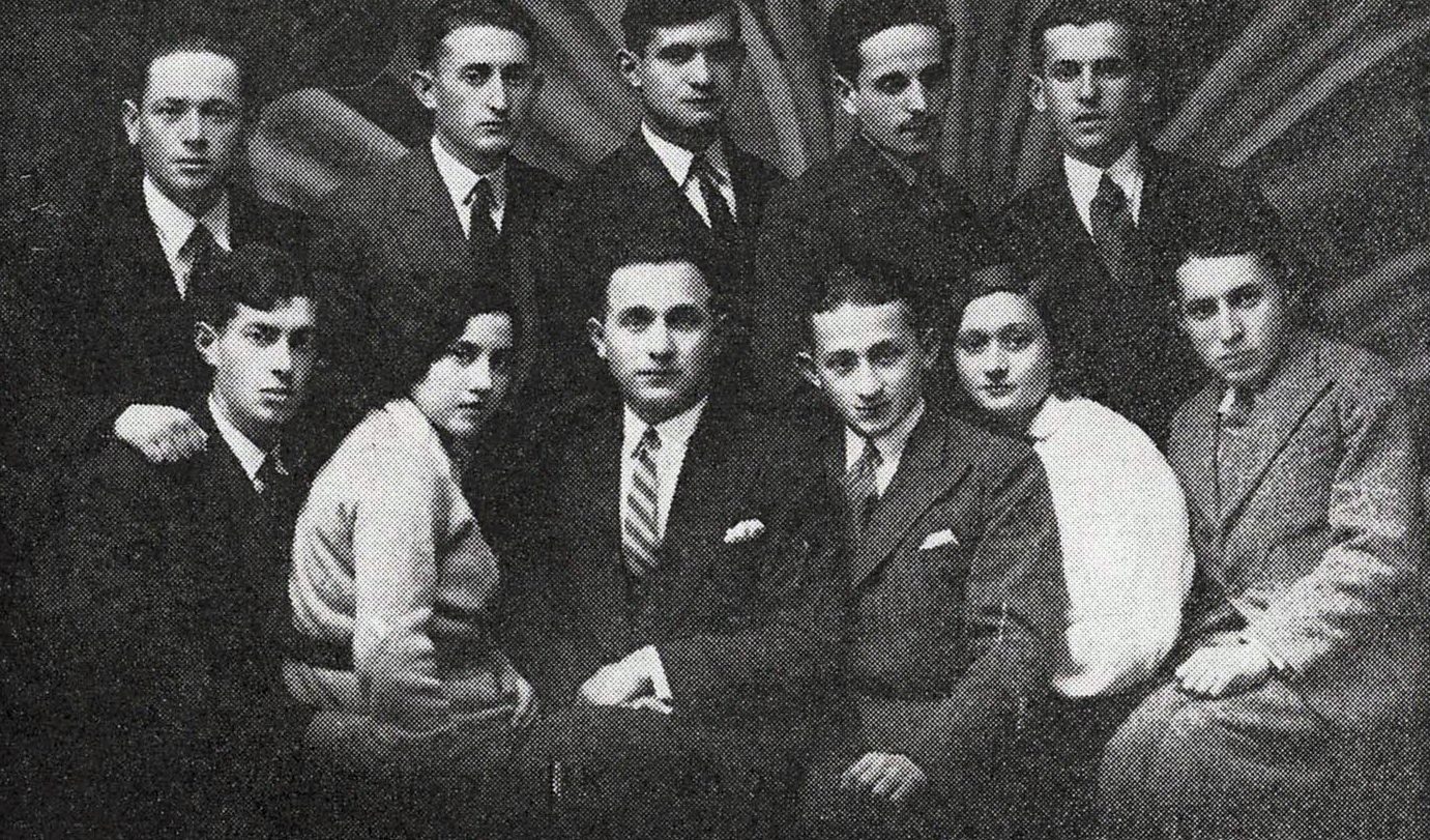 Machel, seated third from right, with his theater group circa 1931.